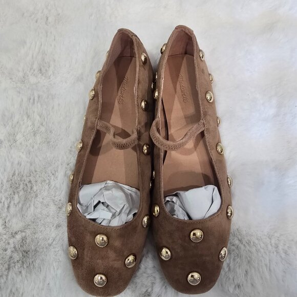 Madewell Greta Ballet Flat Studded Dried Acorn Brown Suede Women's Sizes NEW - Picture 7 of 9
